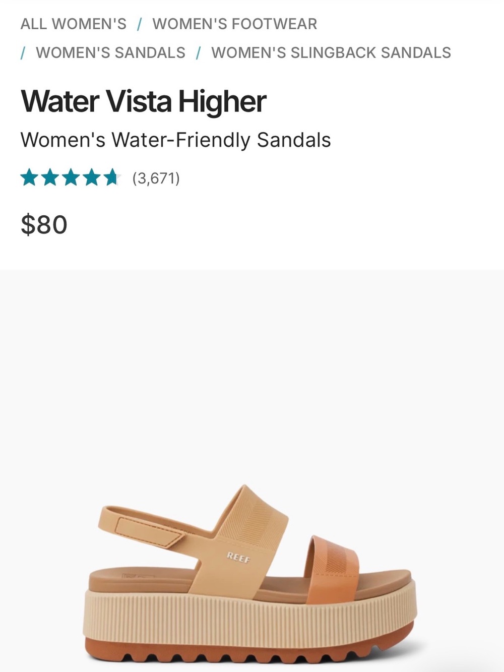 Reef Water Vista Higher Women's Sandal in Brown Duo, Size 6